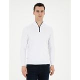 Pierre Cardin Erkek Ekru Slim Fit Fermuarlı Dik Yaka Triko Kazak 50279383-VR019
