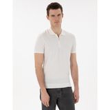Pierre Cardin Erkek Ekru Slim Fit Fermuarlı Polo Yaka Triko Tişört 50305984-VR019