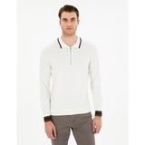 Pierre Cardin Erkek Ekru Slim Fit Fermuarlı Polo Yaka Yün Karışımlı Triko Kazak 50296452-VR019
