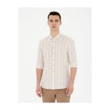 Pierre Cardin Erkek Gömlek, Çizgili, Bej, 5XL Beden