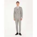 Pierre Cardin Erkek Gri Ex. Slim Fit Ekose Kruvaze Takım Elbise 50294091-VR024 - 6 Drop - 46