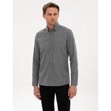 Pierre Cardin Erkek Gri Flanel Dokulu Slim Fit Uzun Kollu Gömlek 50316751-VR024
