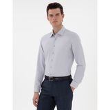 Pierre Cardin Erkek Gri İtalyan Yaka Armürlü Uzun Kollu Gömlek 50303375-VR024 - S