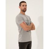 Pierre Cardin Erkek Gri Melanj Slim Fit Baskılı Bisiklet Yaka Tişört 50249350-VR091 - Açık Gri Melanj