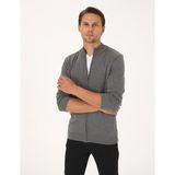 Pierre Cardin Erkek Gri Melanj Slim Fit Fermuarlı Triko Hırka 50317409-VR086 - 3XL