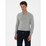 Pierre Cardin Erkek Gri Melanj Slim Fit Polo Yaka Fermuarlı Basic Triko Kazak 50315406-VR086 - 2XL