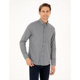 Pierre Cardin Erkek Gri Regular Fit Çizgili Uzun Kollu Gömlek 50292164-VR024 - S