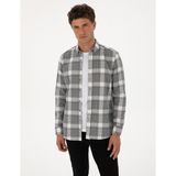 Pierre Cardin Erkek Gri Regular Fit Ekose Uzun Kollu Spor Gömlek 50311114-VR024 - XL