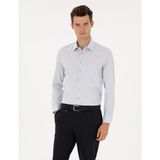 Pierre Cardin Erkek Gri Slim Fit Armürlü Uzun Kollu Gömlek 50312330-VR024 - XL