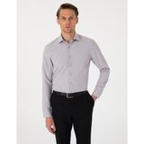 Pierre Cardin Erkek Gri Slim Fit Uzun Kollu Armürlü Gömlek 50307108-VR024