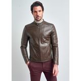 Pierre Cardin Erkek Haki Çift Cepli Slim Fit Deri Ceket - 54