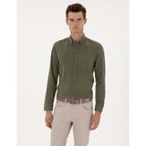 Pierre Cardin Erkek Haki Flanel Dokulu Slim Fit Uzun Kollu Gömlek 50316751-VR027 - XL