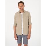 Pierre Cardin Erkek Haki Keten Görünümlü Slim Fit Uzun Kollu Gömlek 50307025-VR027 - 2XL