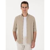 Pierre Cardin Erkek Haki Keten Görünümlü Slim Fit Uzun Kollu Gömlek 50307025-VR027