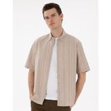 Pierre Cardin Erkek Haki Keten Karışımlı Oversize Rahat Kesim Kısa Kollu Gömlek 50301763-VR027