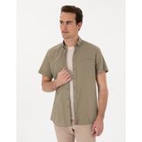 Pierre Cardin Erkek Haki Keten Karışımlı Regular Fit Kısa Kollu Gömlek 50303287-VR027