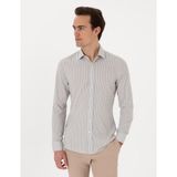 Pierre Cardin Erkek Haki Likralı Çizgili Ex. Slim Fit Uzun Kollu Gömlek 50303897-VR027