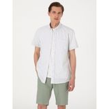 Pierre Cardin Erkek Haki Regular Fit Çizgili Kısa Kollu Gömlek 50307082-VR027 - XL