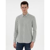 Pierre Cardin Erkek Haki Regular Fit Çizgili Uzun Kollu Gömlek 50301533-VR027