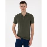 Pierre Cardin Erkek Haki Slim Fit Fermuarlı Polo Yaka Triko Tişört 50305984-VR027