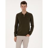Pierre Cardin Erkek Haki Slim Fit Polo Yaka Fermuarlı Basic Triko Kazak 50314191-VR027 - 3XL