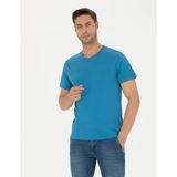 Pierre Cardin Erkek İndigo %100 Pamuk Slim Fit Bisiklet Yaka Basic Tişört 50289335-VR028 - XL