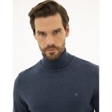 Pierre Cardin Erkek İndigo Melanj Slim Fit Balıkçı Yaka Basic Triko Kazak 50227090-VR155 - 2XL
