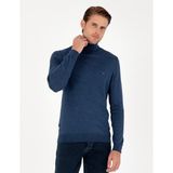 Pierre Cardin Erkek İndigo Melanj Slim Fit Balıkçı Yaka Basic Triko Kazak 50296602-VR155 - XL