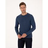 Pierre Cardin Erkek Indigo Melanj Slim Fit Bisiklet Yaka Basic Triko Kazak 50314192-VR155 - İndigo Melanj - 3XL