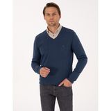 Pierre Cardin Erkek Indigo Melanj Slim Fit V Yaka Basic Triko Kazak 50314190-VR155 - İndigo Melanj - XL