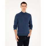 Pierre Cardin Erkek Indigo Melanj Slim Fit Yarım Balıkçı Yaka Basic Triko Kazak 50296548-VR155 - İndigo Melanj