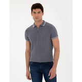 Pierre Cardin Erkek İndigo Slim Fit Fermuarlı Polo Yaka Keten Karışımlı Triko Tişört 50288151-VR028