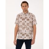 Pierre Cardin Erkek Kahverengi Comfort Fit Kısa Kollu Gömlek 50301507-VR197 - Sütlü Kahve - XS