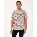 Pierre Cardin Erkek Kahverengi Comfort Fit Kısa Kollu Gömlek 50301507-VR197 - XL - Sütlü Kahve