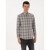 Pierre Cardin Erkek Kahverengi Ekose Regular Fit Uzun Kollu Gömlek 50316754-VR029