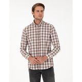Pierre Cardin Erkek Kahverengi Kareli Regular Fit Uzun Kollu Gömlek 50298846-VR029