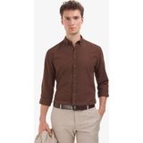 Pierre Cardin Erkek Kahverengi Keten Karışımlı Regular Fit Uzun Kollu Gömlek 50320941-VR084 - Koyu Kahverengi - 2XL