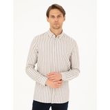 Pierre Cardin Erkek Kahverengi Regular Fit Çizgili Uzun Kollu Gömlek 50295253-VR029 - 2XL
