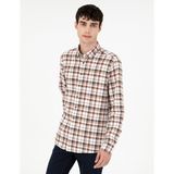 Pierre Cardin Erkek Kahverengi Regular Fit Kareli Uzun Kollu Gömlek 50292882-VR029 - S
