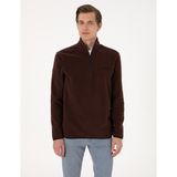 Pierre Cardin Erkek Kahverengi Regular Fit Yarım Fermuarlı Polar Sweatshirt 50314056-VR029 - 3XL