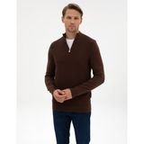 Pierre Cardin Erkek Kahverengi Slim Fit Dik Yaka Fermuarlı Triko Kazak 50317397-VR029 - 2XL