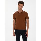 Pierre Cardin Erkek Kahverengi Slim Fit Polo Yaka Fermuarlı Triko Kazak 50315745-VR040 - XL