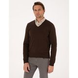 Pierre Cardin Erkek Kahverengi Slim Fit V Yaka Basic Triko Kazak 50314190-VR029 - 3XL