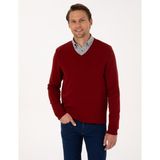 Pierre Cardin Erkek Kiremit Slim Fit V Yaka Basic Triko Kazak 50314190-VR031 - 3XL