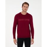 Pierre Cardin Erkek Kırmızı Slim Fit Bisiklet Yaka Yün Karışımlı Triko Kazak 50296419-VR223 - Vişne - 3XL