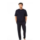 Pierre Cardin Erkek Kısa Kollu Bisiklet Yaka Oversize Penye Pijama Takımı, Lacivert, S