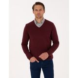 Pierre Cardin Erkek Koyu Bordo Slim Fit V Yaka Basic Triko Kazak 50314190-VR175 - 2XL