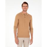 Pierre Cardin Erkek Koyu Camel Slim Fit Düğmeli Polo Yaka Triko Kazak 50300521-VR214 - 3XL