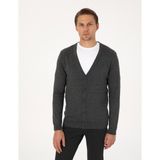 Pierre Cardin Erkek Koyu Gri Melanj Slim Fit Basic Düğmeli Triko Hırka 50317330-VR128 - 3XL
