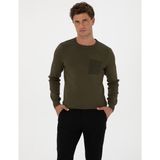 Pierre Cardin Erkek Koyu Haki Regular Fit Bisiklet Yaka Triko Kazak 50315762-VR111